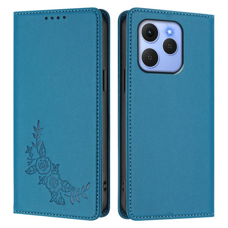 For Tecno Spark 50 / KN4 Peony Embossed Magnetic RFID Vegan Leather Phone Case