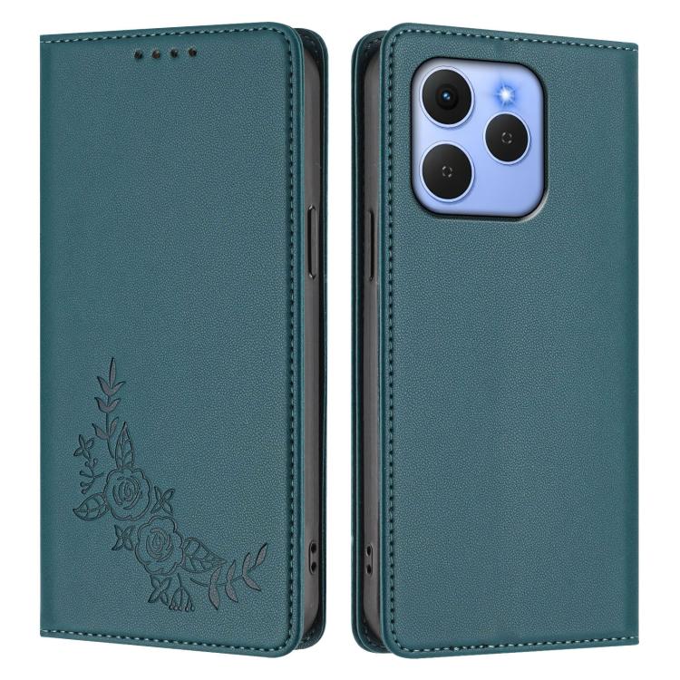 For Tecno Spark 50 / KN4 Peony Embossed Magnetic RFID Vegan Leather Phone Case