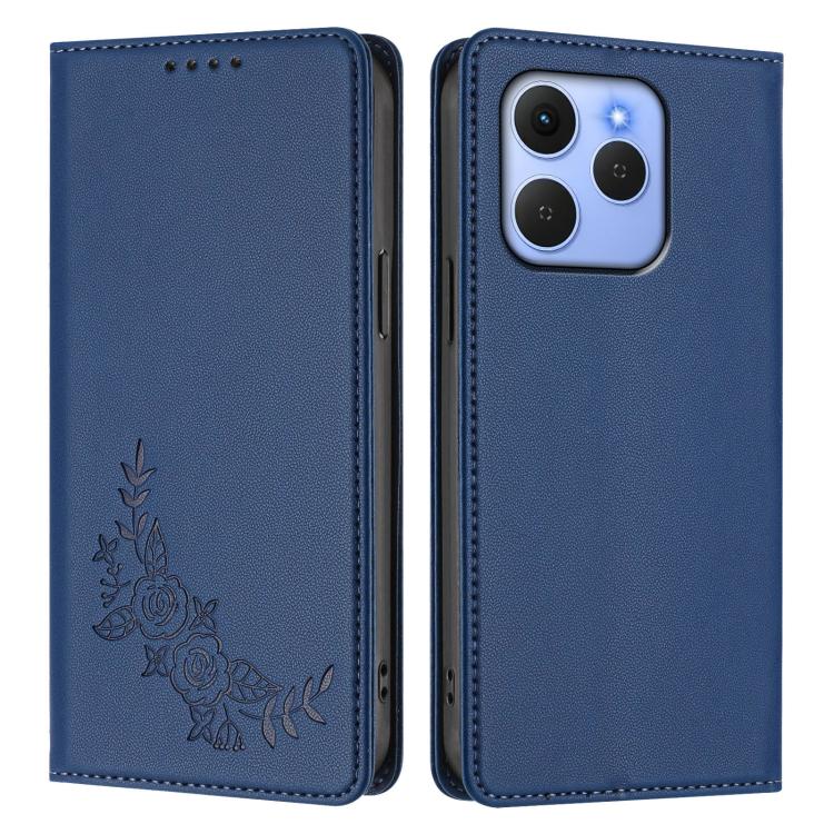 For Tecno Spark 50 / KN4 Peony Embossed Magnetic RFID Vegan Leather Phone Case
