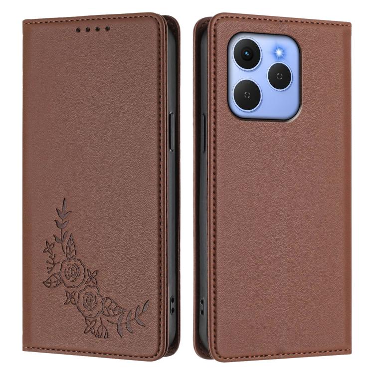 For Tecno Spark 50 / KN4 Peony Embossed Magnetic RFID Vegan Leather Phone Case