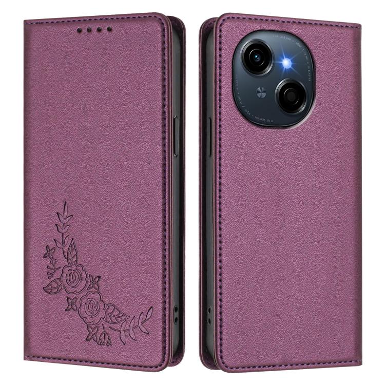 For Tecno Spark Go 1 / Go 1S / Pop 9 Peony Embossed Magnetic RFID Vegan Leather Phone Case