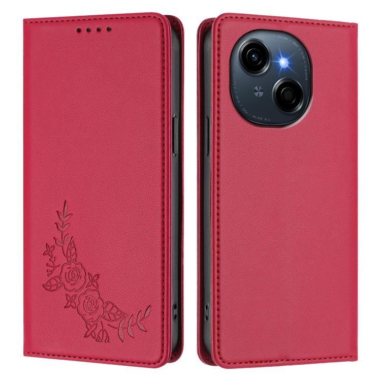 For Tecno Spark Go 1 / Go 1S / Pop 9 Peony Embossed Magnetic RFID Vegan Leather Phone Case