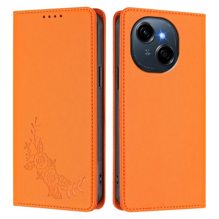 For Tecno Spark Go 1 / Go 1S / Pop 9 Peony Embossed Magnetic RFID Vegan Leather Phone Case
