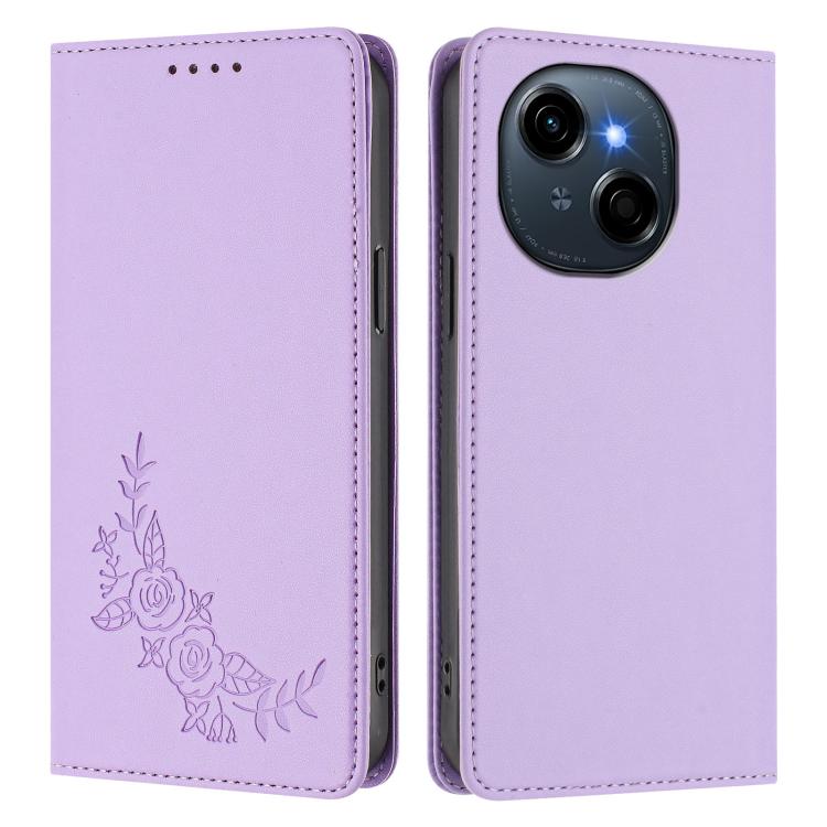 For Tecno Spark Go 1 / Go 1S / Pop 9 Peony Embossed Magnetic RFID Vegan Leather Phone Case