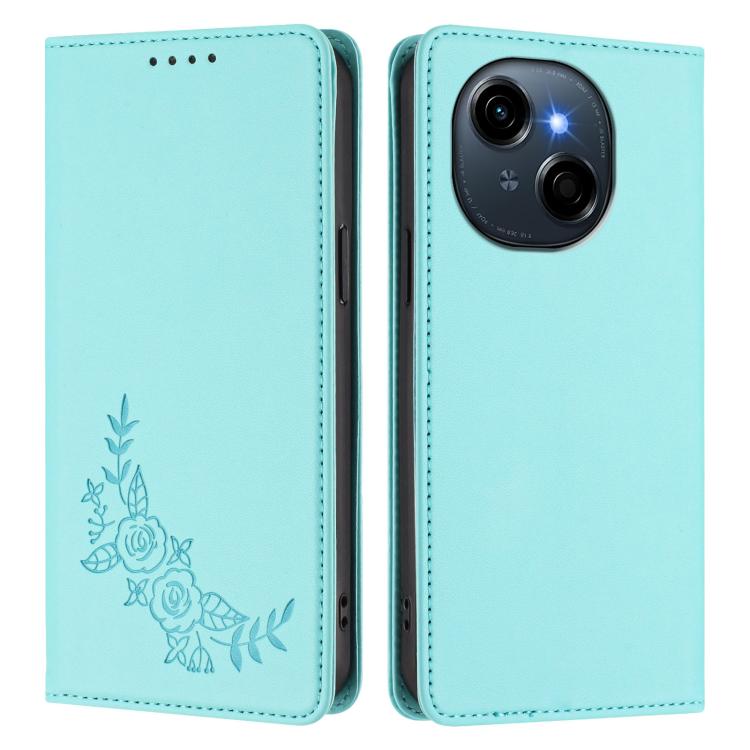 For Tecno Spark Go 1 / Go 1S / Pop 9 Peony Embossed Magnetic RFID Vegan Leather Phone Case