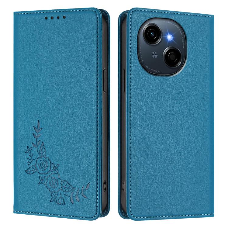 For Tecno Spark Go 1 / Go 1S / Pop 9 Peony Embossed Magnetic RFID Vegan Leather Phone Case