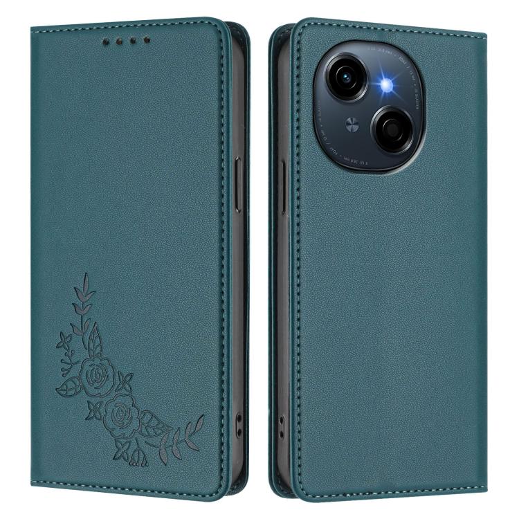 For Tecno Spark Go 1 / Go 1S / Pop 9 Peony Embossed Magnetic RFID Vegan Leather Phone Case