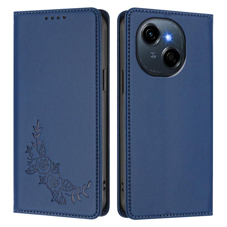 For Tecno Spark Go 1 / Go 1S / Pop 9 Peony Embossed Magnetic RFID Vegan Leather Phone Case