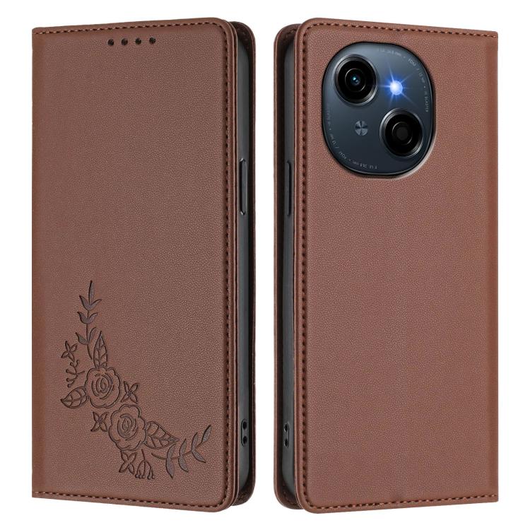 For Tecno Spark Go 1 / Go 1S / Pop 9 Peony Embossed Magnetic RFID Vegan Leather Phone Case