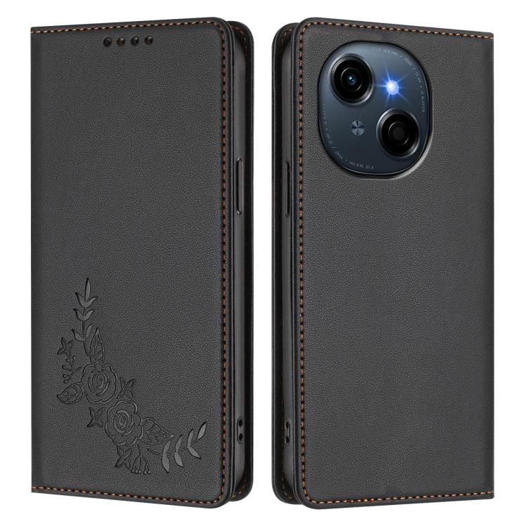 For Tecno Spark Go 1 / Go 1S / Pop 9 Peony Embossed Magnetic RFID Vegan Leather Phone Case