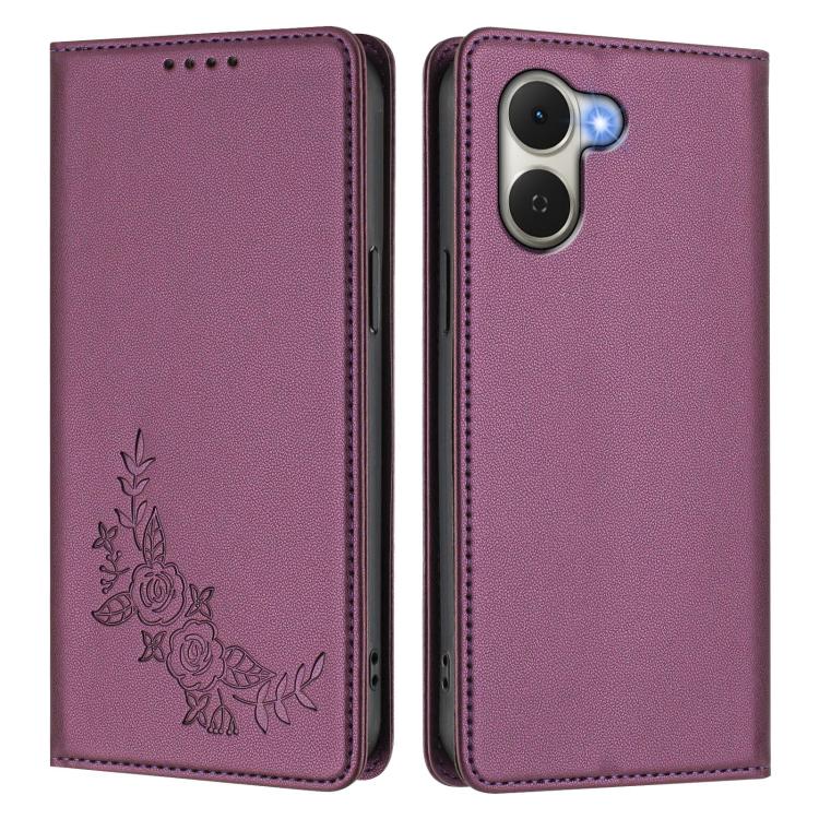 For Tecno Spark Go 3 Peony Embossed Magnetic RFID Vegan Leather Phone Case