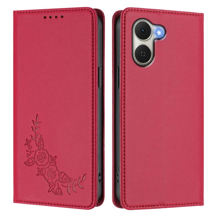 For Tecno Spark Go 3 Peony Embossed Magnetic RFID Vegan Leather Phone Case