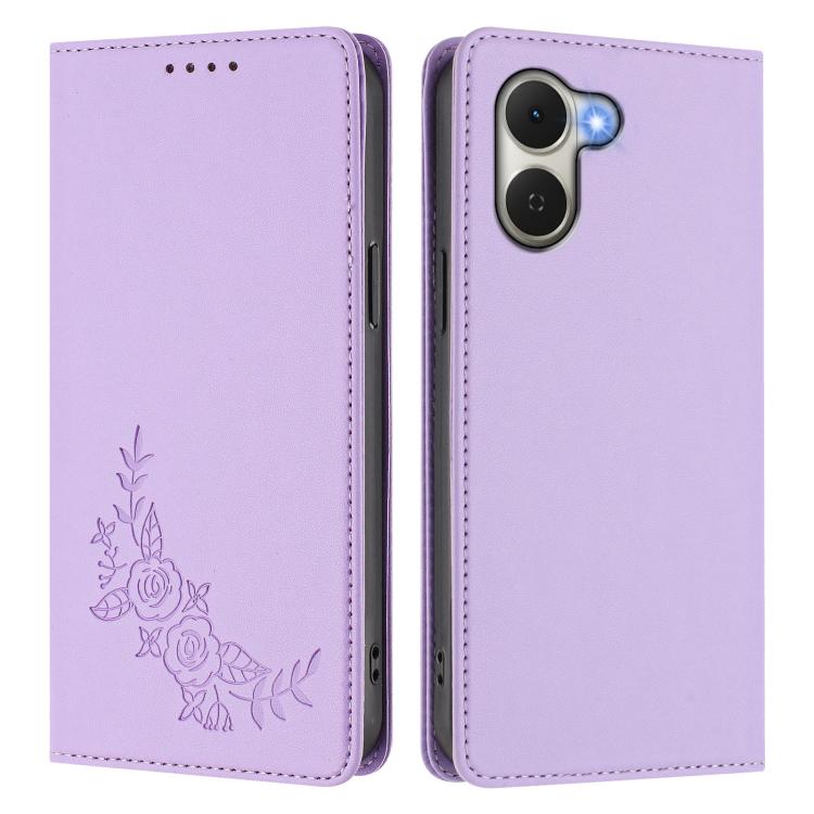For Tecno Spark Go 3 Peony Embossed Magnetic RFID Vegan Leather Phone Case