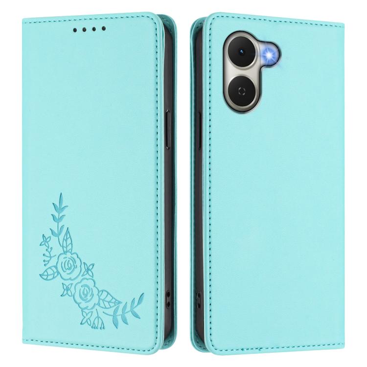 For Tecno Spark Go 3 Peony Embossed Magnetic RFID Vegan Leather Phone Case