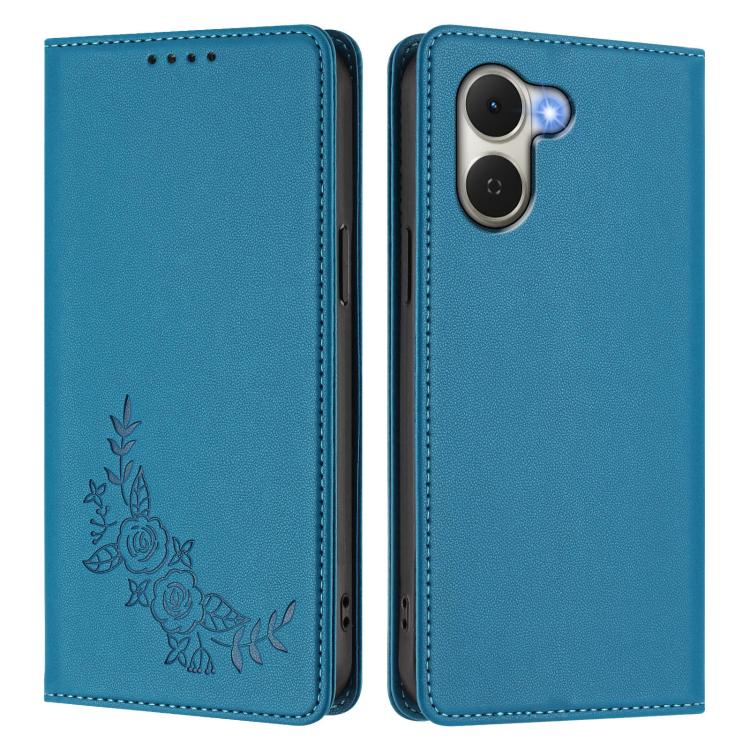 For Tecno Spark Go 3 Peony Embossed Magnetic RFID Vegan Leather Phone Case