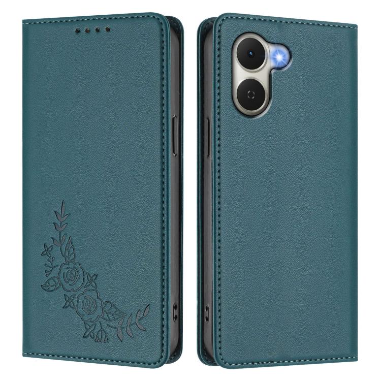For Tecno Spark Go 3 Peony Embossed Magnetic RFID Vegan Leather Phone Case