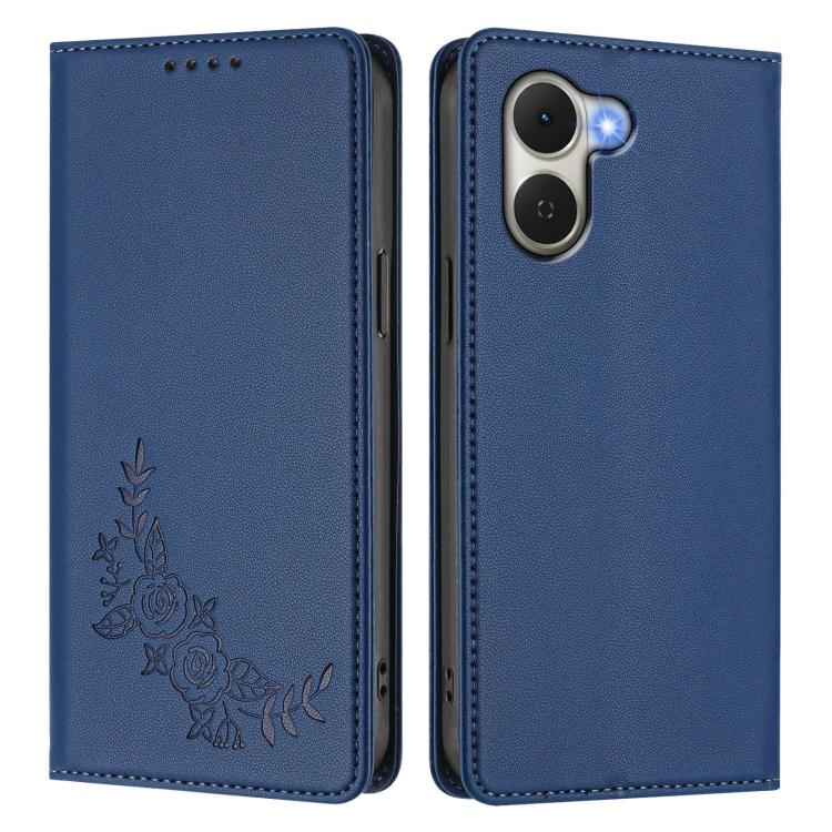 For Tecno Spark Go 3 Peony Embossed Magnetic RFID Vegan Leather Phone Case