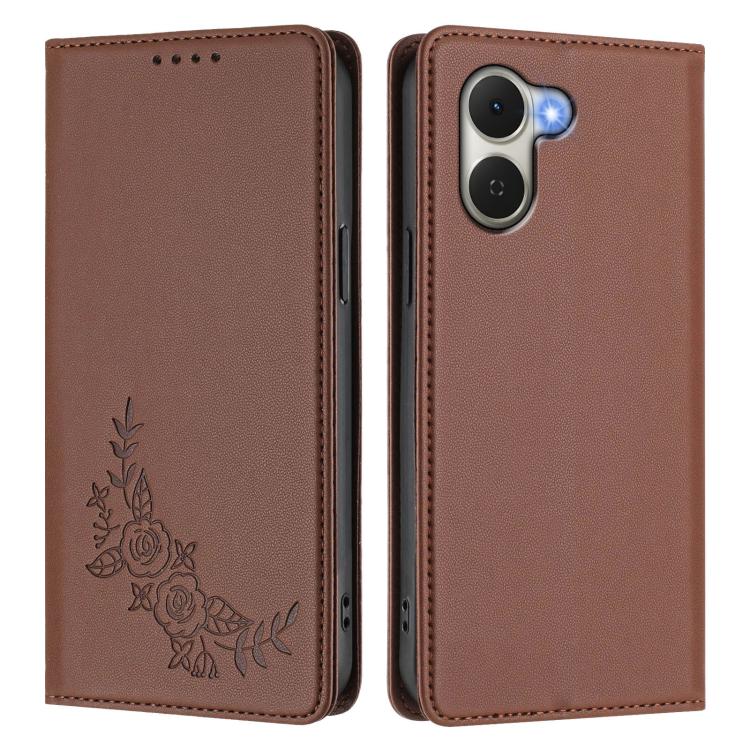 For Tecno Spark Go 3 Peony Embossed Magnetic RFID Vegan Leather Phone Case