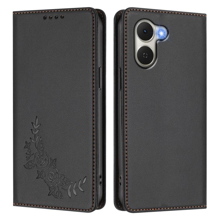 For Tecno Spark Go 3 Peony Embossed Magnetic RFID Vegan Leather Phone Case