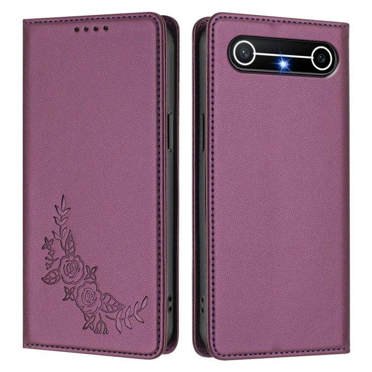 For Tenco Pova Slim 5G / Spark Slim 5G Peony Embossed Magnetic RFID Vegan Leather Phone Case