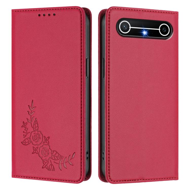 For Tenco Pova Slim 5G / Spark Slim 5G Peony Embossed Magnetic RFID Vegan Leather Phone Case