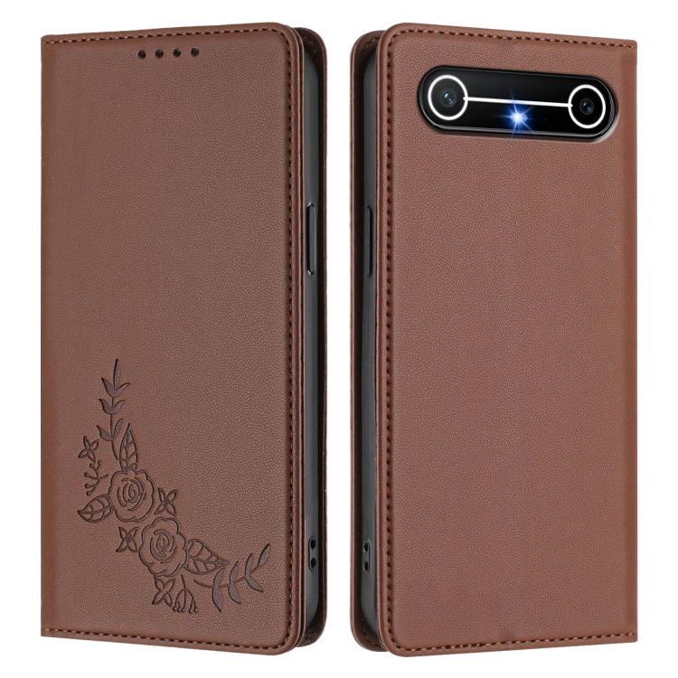 For Tenco Pova Slim 5G / Spark Slim 5G Peony Embossed Magnetic RFID Vegan Leather Phone Case