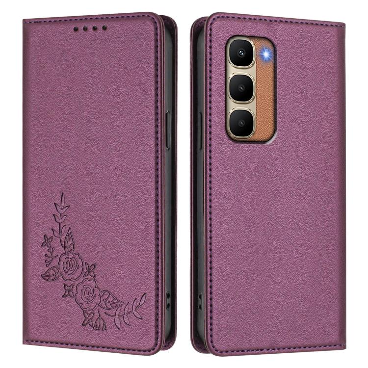 For Infinix Hot 70 4G Peony Embossed Magnetic RFID Vegan Leather Phone Case