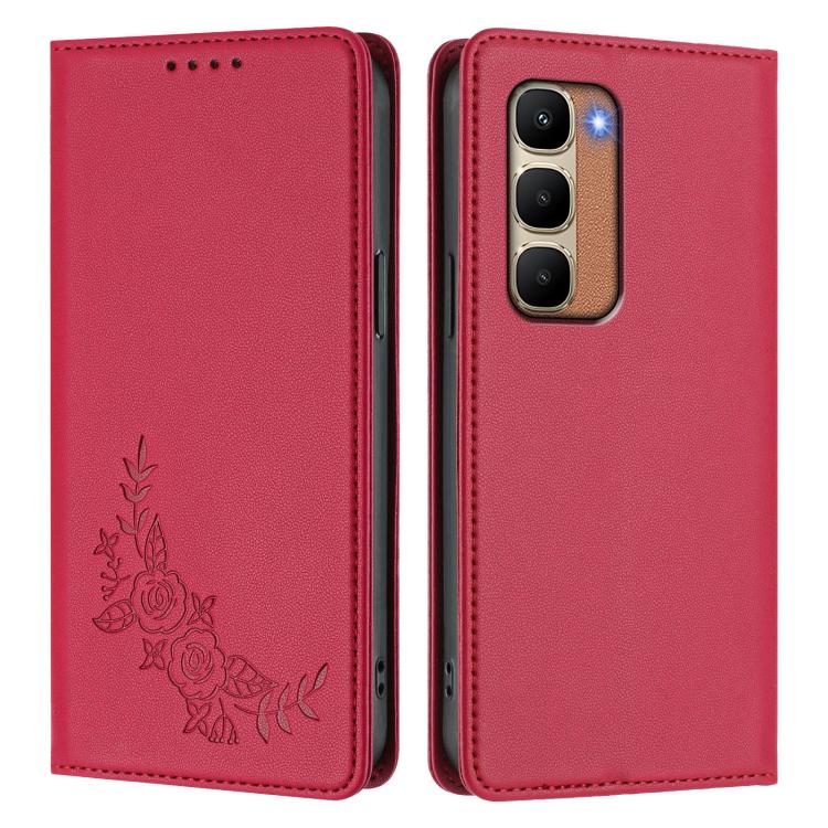 For Infinix Hot 70 4G Peony Embossed Magnetic RFID Vegan Leather Phone Case
