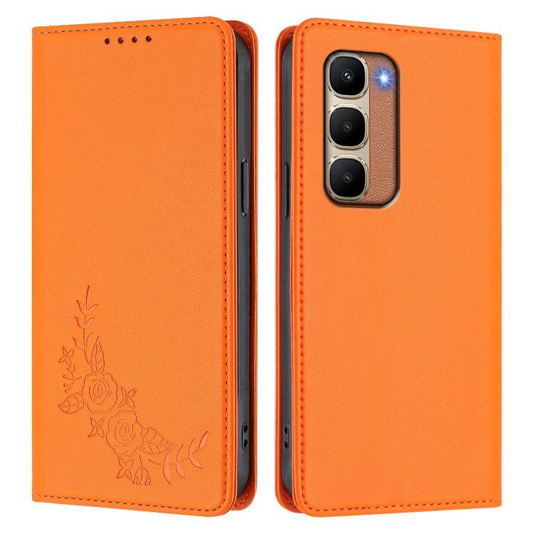 For Infinix Hot 70 4G Peony Embossed Magnetic RFID Vegan Leather Phone Case