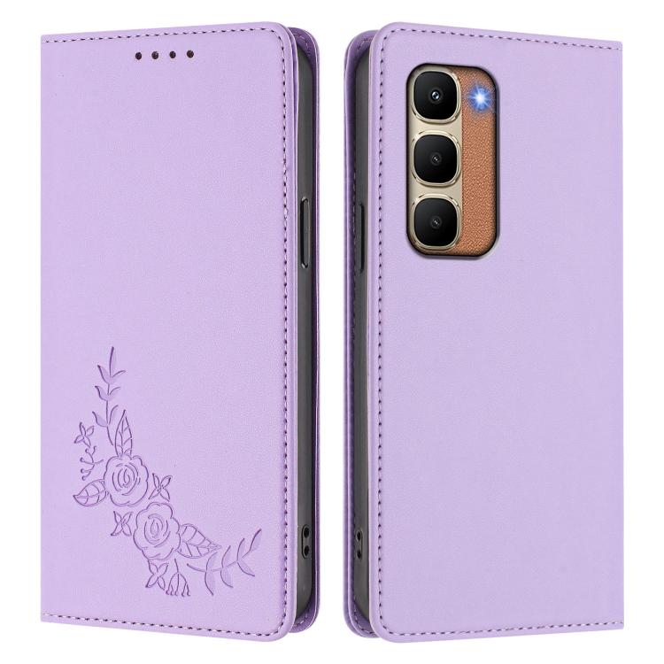 For Infinix Hot 70 4G Peony Embossed Magnetic RFID Vegan Leather Phone Case