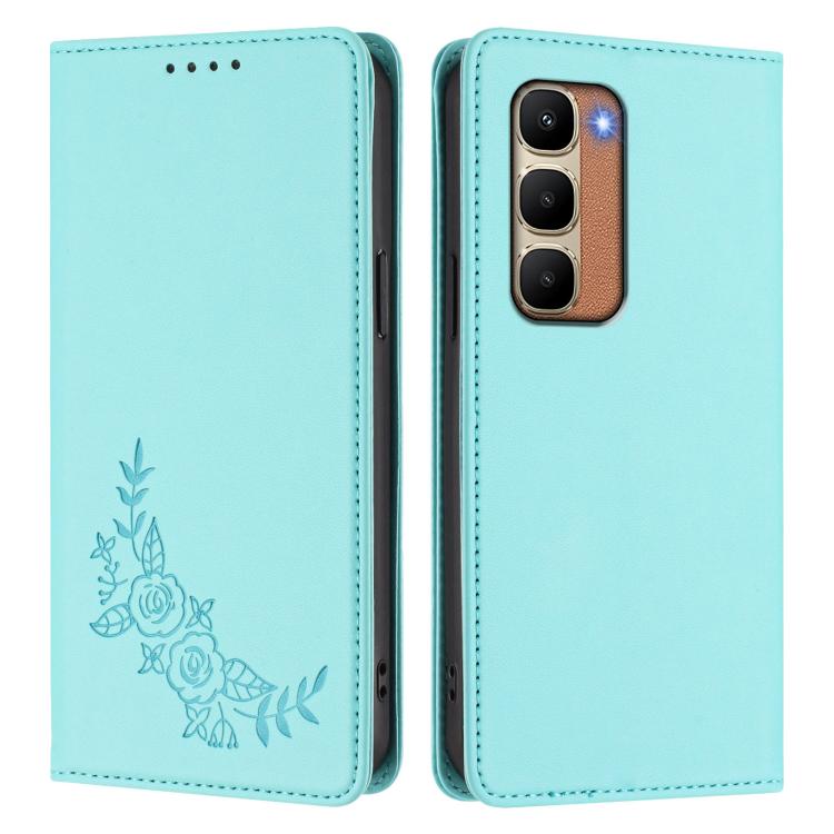 For Infinix Hot 70 4G Peony Embossed Magnetic RFID Vegan Leather Phone Case