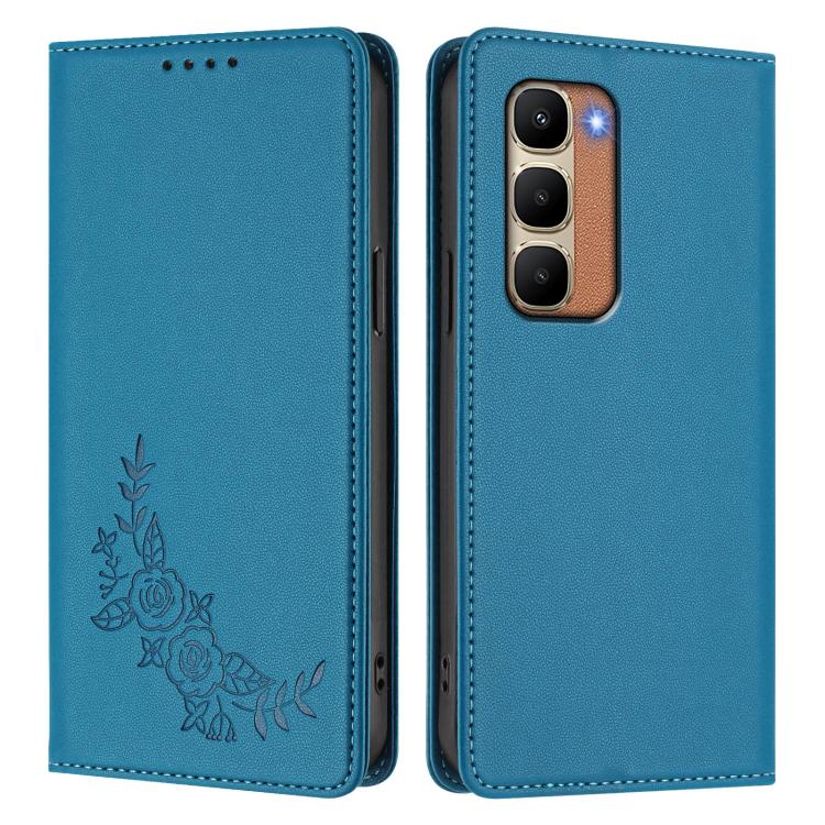 For Infinix Hot 70 4G Peony Embossed Magnetic RFID Vegan Leather Phone Case