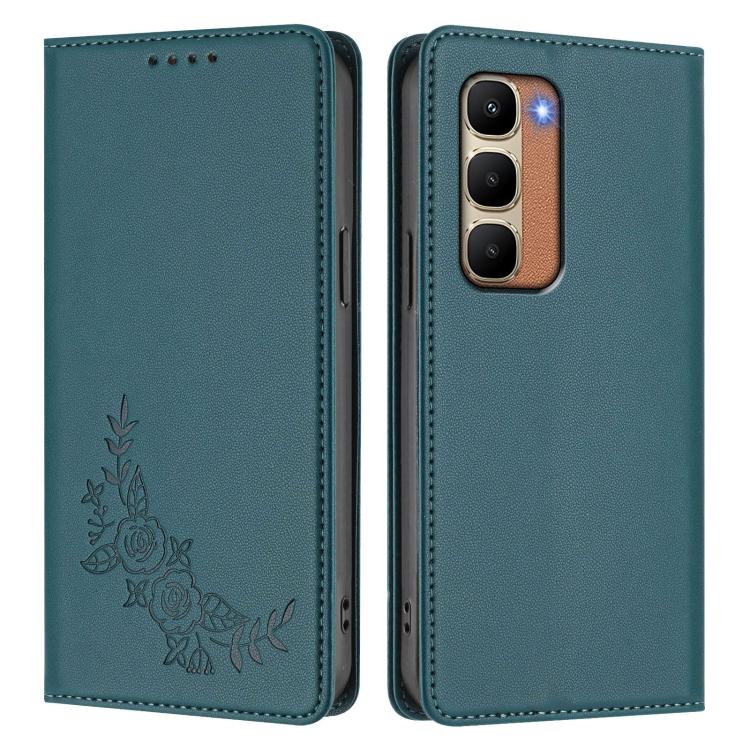 For Infinix Hot 70 4G Peony Embossed Magnetic RFID Vegan Leather Phone Case