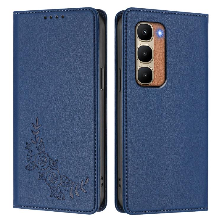 For Infinix Hot 70 4G Peony Embossed Magnetic RFID Vegan Leather Phone Case