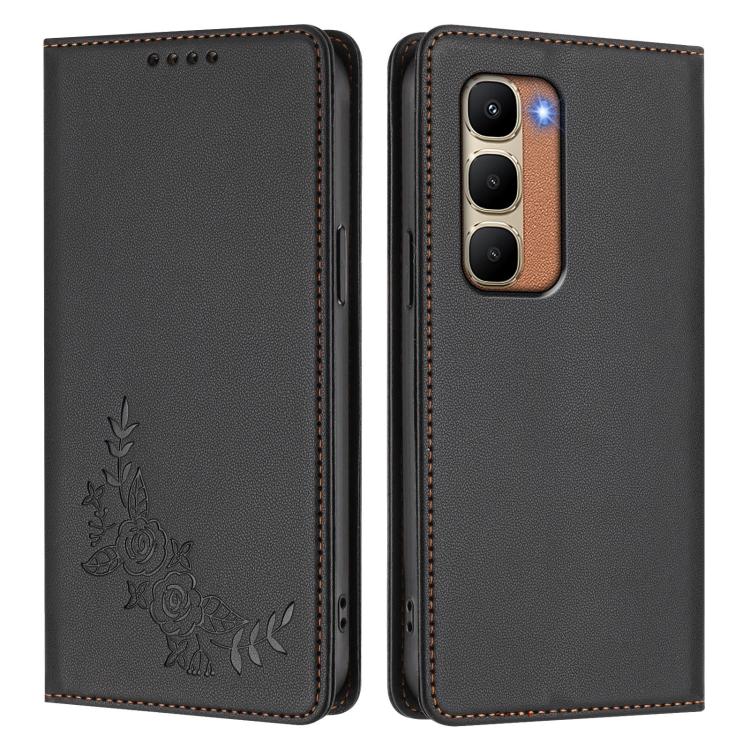 For Infinix Hot 70 4G Peony Embossed Magnetic RFID Vegan Leather Phone Case