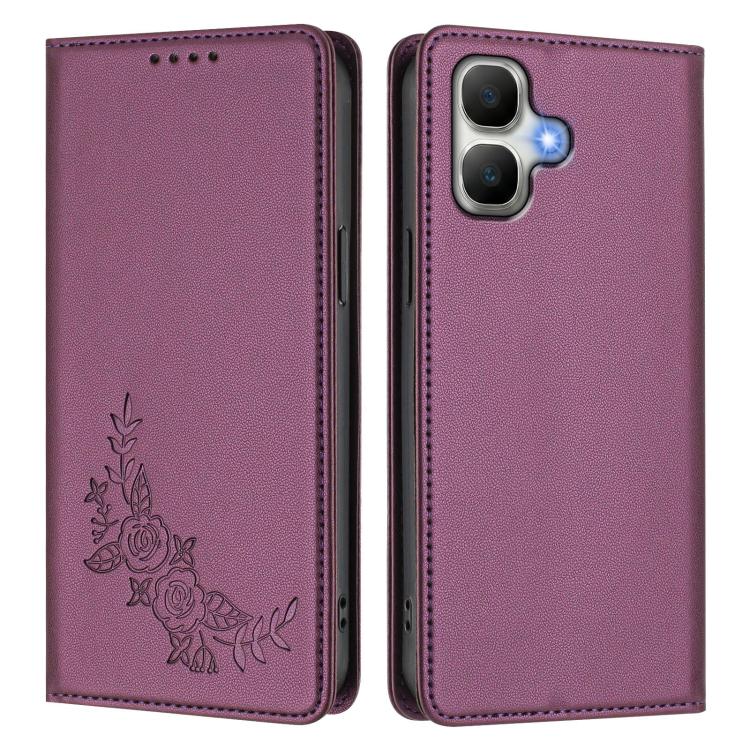 For Infinix Smart 20 4G Peony Embossed Magnetic RFID Vegan Leather Phone Case