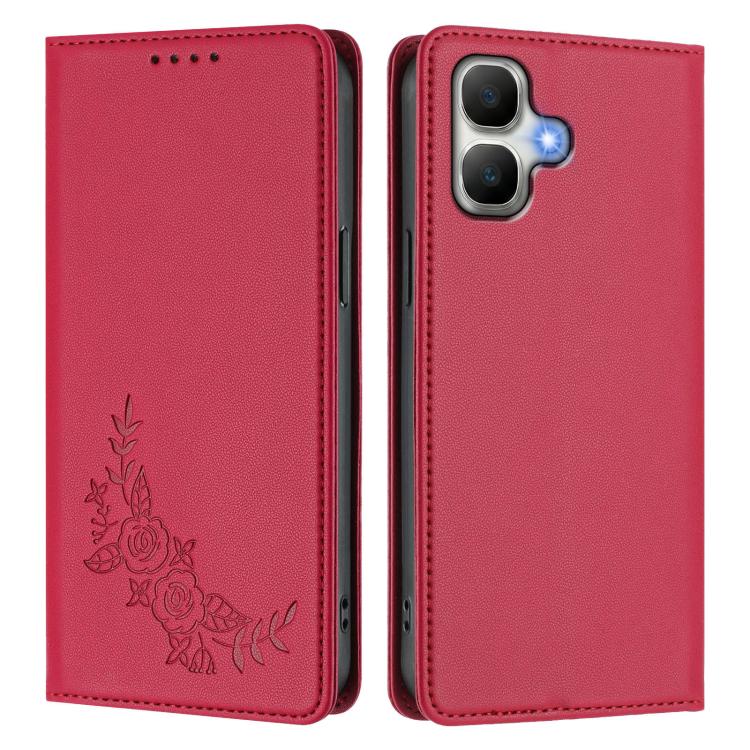 For Infinix Smart 20 4G Peony Embossed Magnetic RFID Vegan Leather Phone Case