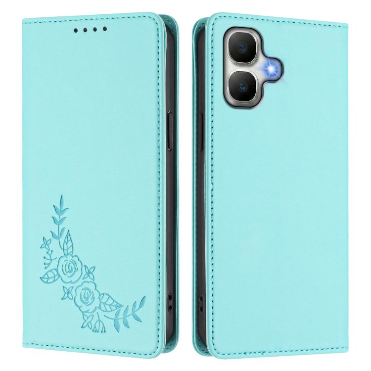 For Infinix Smart 20 4G Peony Embossed Magnetic RFID Vegan Leather Phone Case