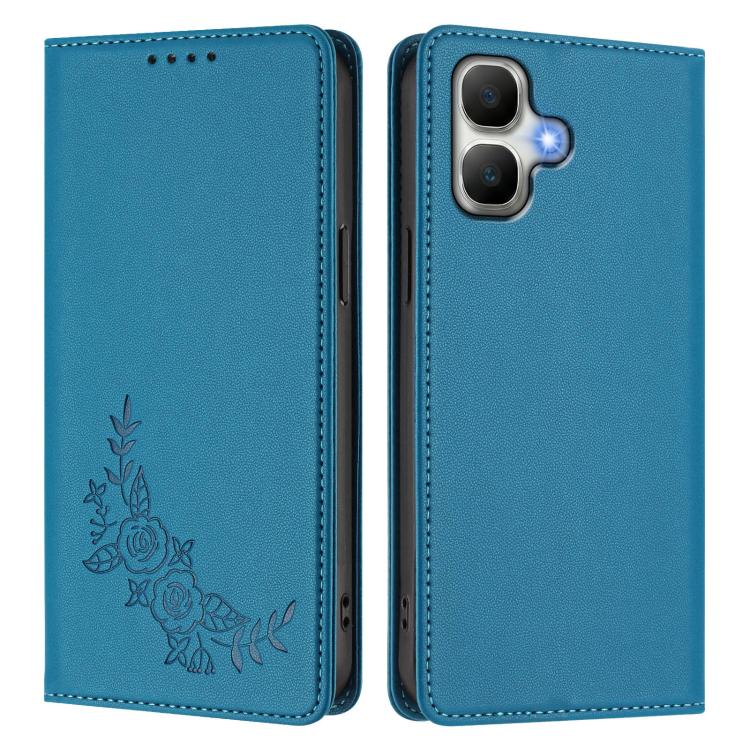 For Infinix Smart 20 4G Peony Embossed Magnetic RFID Vegan Leather Phone Case