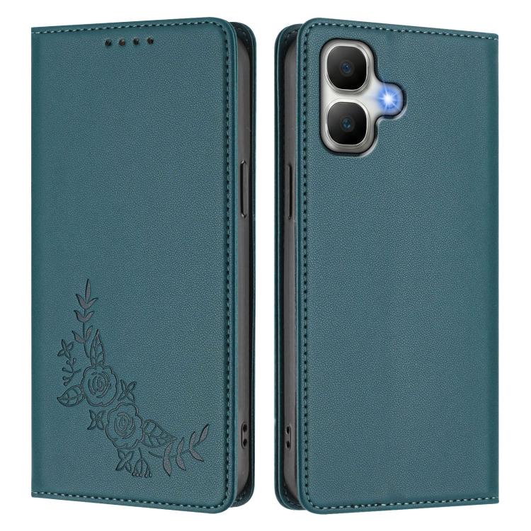 For Infinix Smart 20 4G Peony Embossed Magnetic RFID Vegan Leather Phone Case
