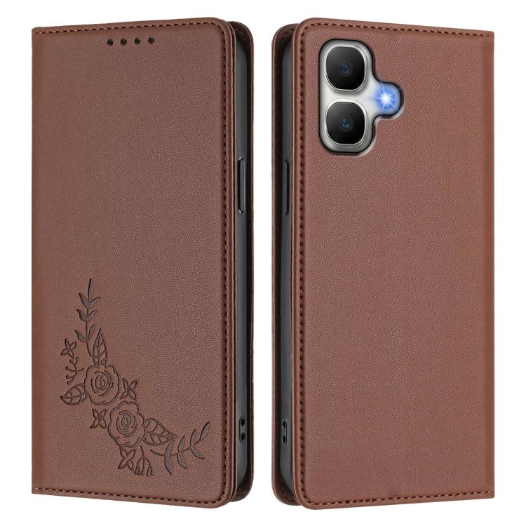 For Infinix Smart 20 4G Peony Embossed Magnetic RFID Vegan Leather Phone Case