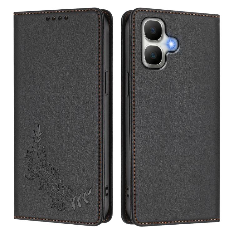 For Infinix Smart 20 4G Peony Embossed Magnetic RFID Vegan Leather Phone Case