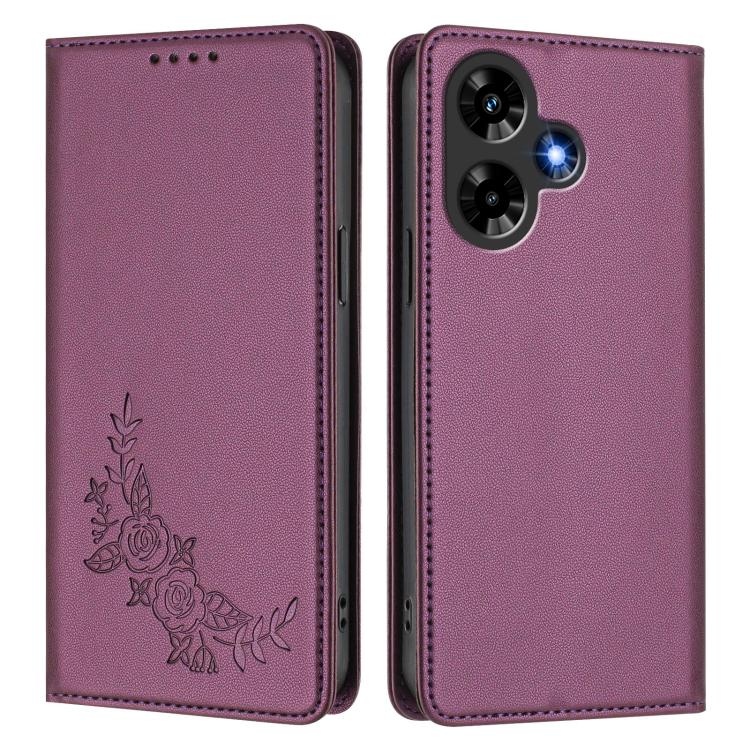 For Infinix Hot 30 4G Peony Embossed Magnetic RFID Vegan Leather Phone Case