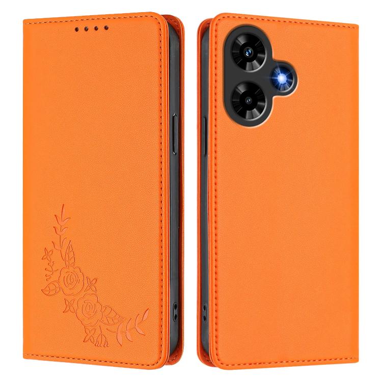 For Infinix Hot 30 4G Peony Embossed Magnetic RFID Vegan Leather Phone Case