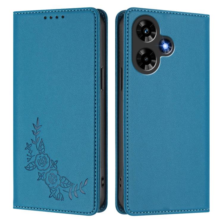 For Infinix Hot 30 4G Peony Embossed Magnetic RFID Vegan Leather Phone Case