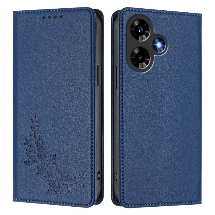 For Infinix Hot 30 4G Peony Embossed Magnetic RFID Vegan Leather Phone Case