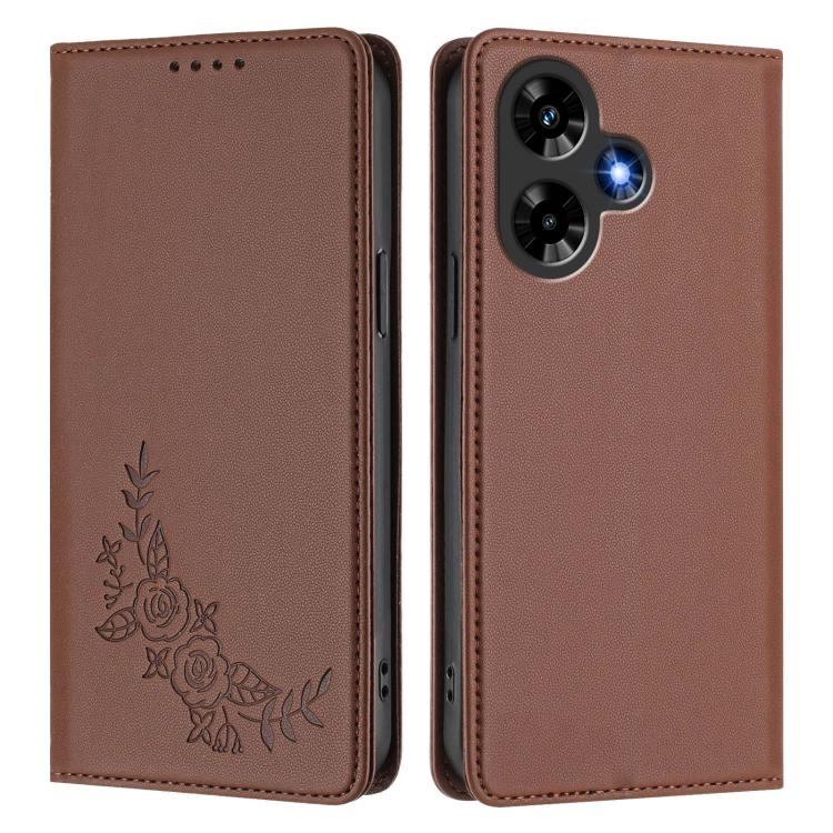 For Infinix Hot 30 4G Peony Embossed Magnetic RFID Vegan Leather Phone Case