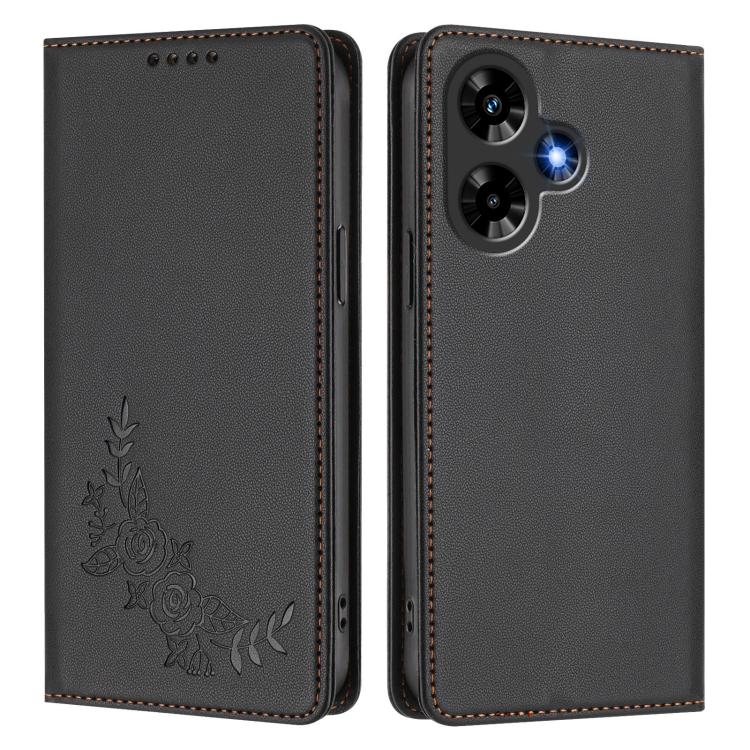 For Infinix Hot 30 4G Peony Embossed Magnetic RFID Vegan Leather Phone Case
