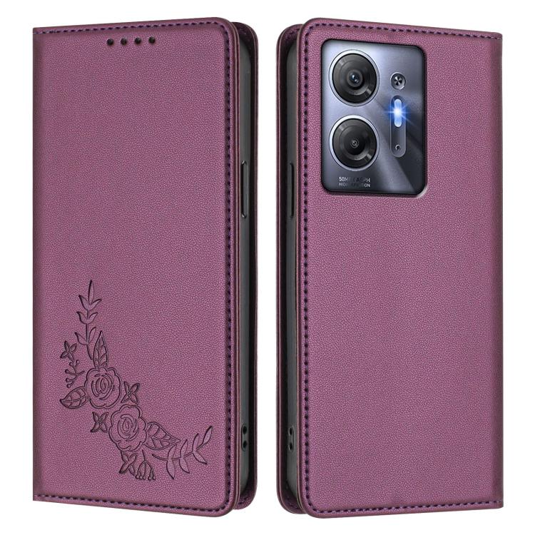 For Infinix Hot 30 5G Peony Embossed Magnetic RFID Vegan Leather Phone Case