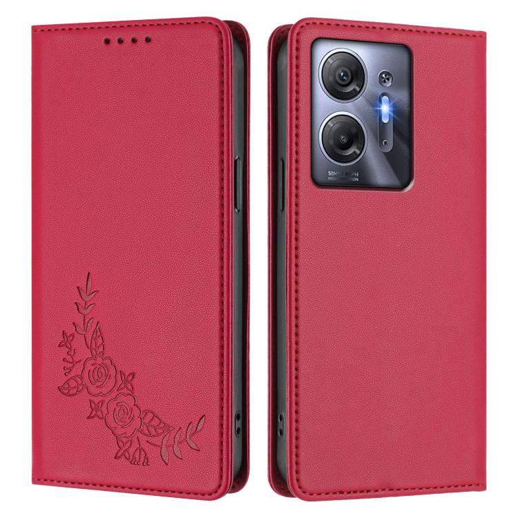 For Infinix Hot 30 5G Peony Embossed Magnetic RFID Vegan Leather Phone Case